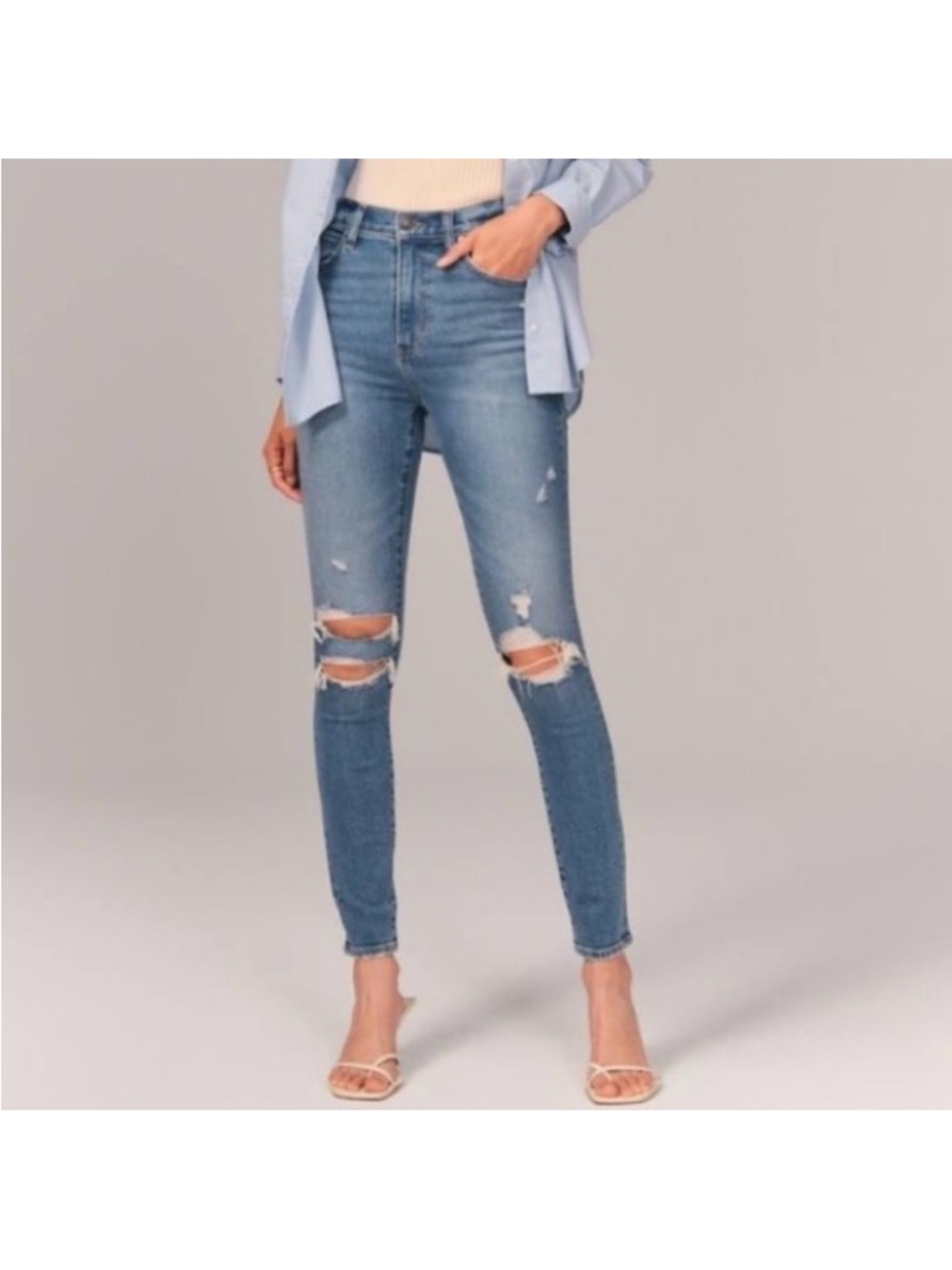 High-Rise Light Blue Distressed Skinny Jeans - Women